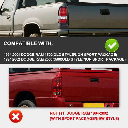 G-PLUS Tail Lights Compatible with Dodge Ram 1500 1994-2001/Fit Dodge Ram 2500 3500 1994-2002,55055264AC CH2801122 Driver & Passenger Luces Traseras, Faros Traseros Rear Brake Lamps Assembly