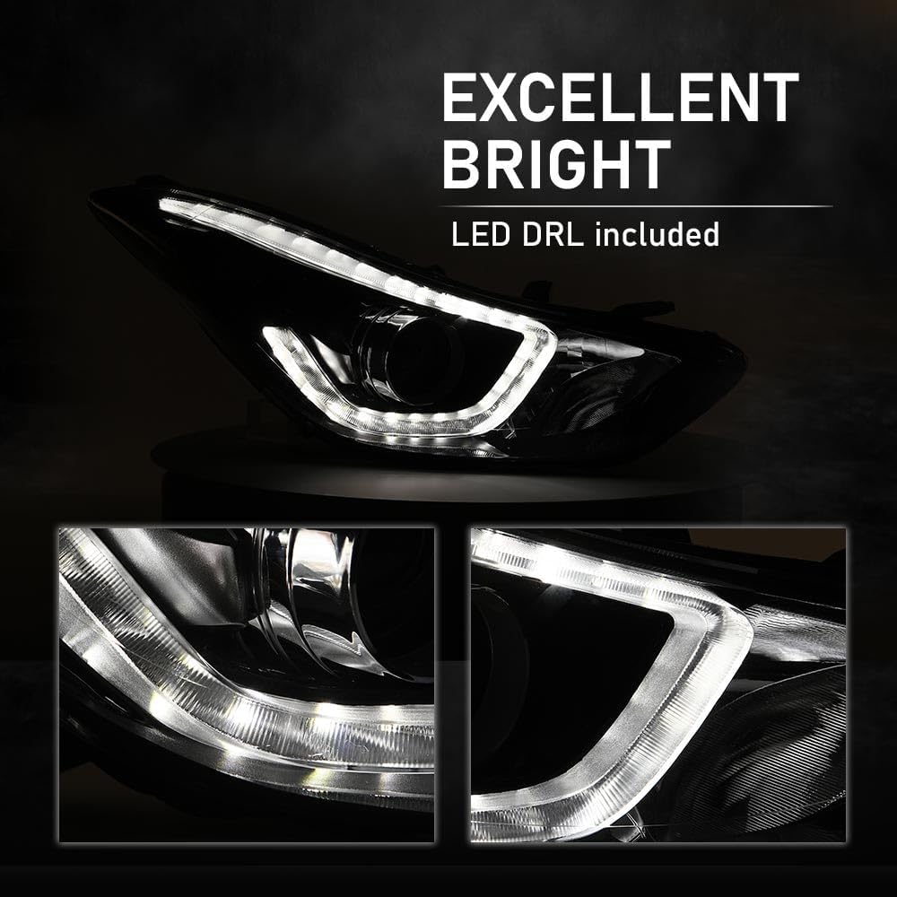G-PLUS LED Projector Headlights DRL Left & Right Fit Hyundai Elantra 2014 2015 2016 Headlamps Clear Lens Black Housing Amber Reflector,faros delanteros
