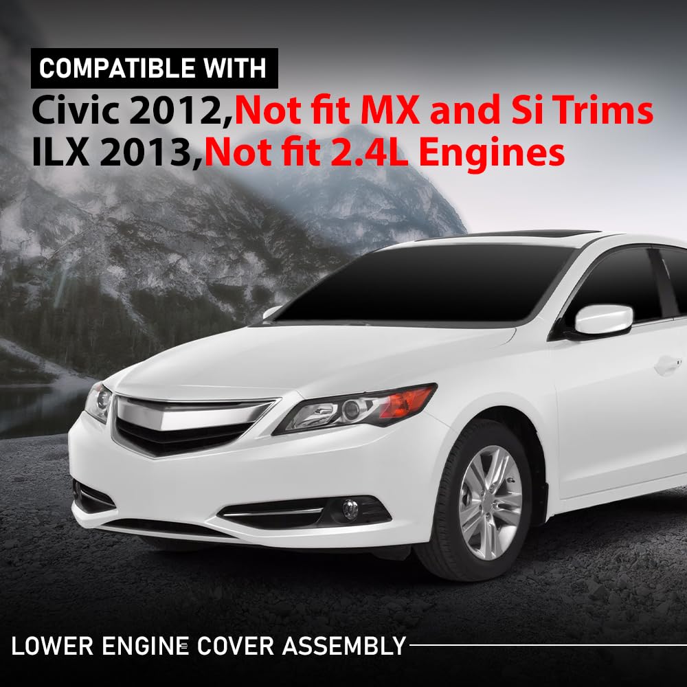G-PLUS Engine Splash Shield Lower Engine Cover Assembly Compatible with Honda Civic 2012, Will Not fit MX and Si Trims,Fit Acura ILX 2013, Will Not fit 2.4L Engines 74110-TR3-A10 74110TR3A10