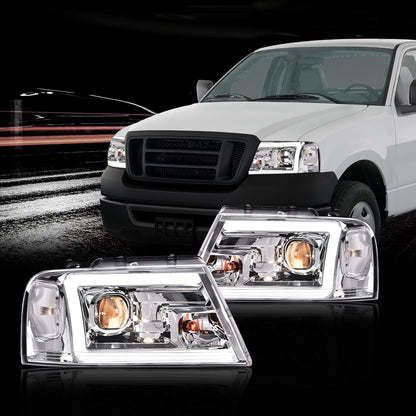 G-PLUS LED DRL Headlights, Fit 2004-2008 Ford F150/ 2006-2008 Lincoln Mark Lt(NOT Fit 2004 F150 Heritage/Flareside Beds), Clear Lens Chrome Housing Clear Reflector Bumper Headlamps