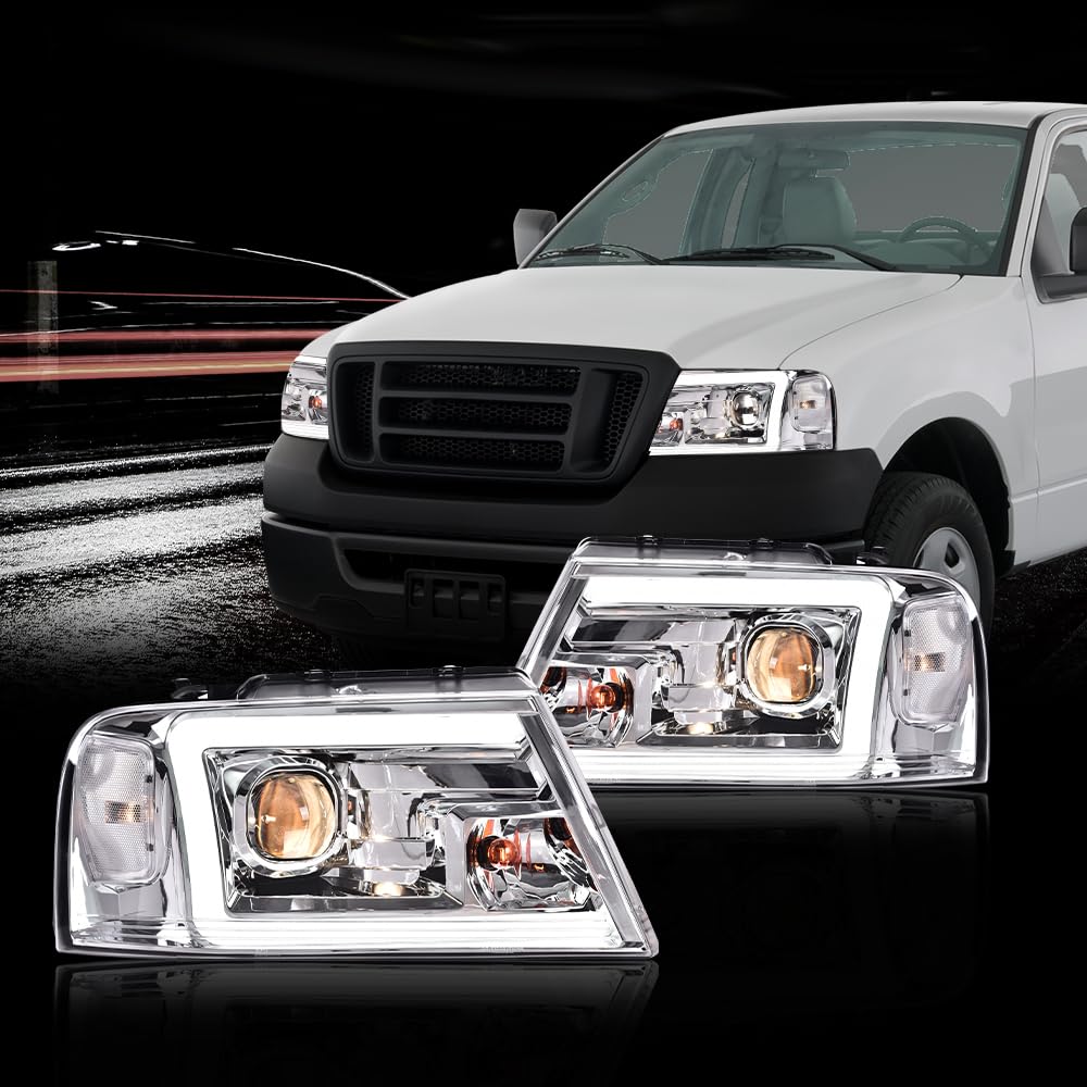 G-PLUS DRL LED Headlights Fit Ford F150 2004-2008/Lincoln Mark LT 2006-2008,NOT Fit 2004 F150 Heritage/Flareside Beds,Clear Lens Chrome Housing Clear ReflectorBumper Headlamps,faros delanteros