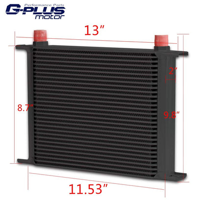 G-PLUS 30 Row AN10-10AN Universal Aluminum Engine Transmission Oil Cooler Kit + Oil Filter Adapter Kit Black