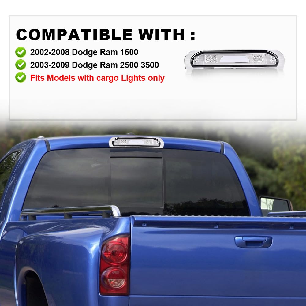 G-PLUS LED 3rd Brake Light Cargo Lamp Chrome Compatible with Dodge Ram 1500 2500 3500 02-09 Truck