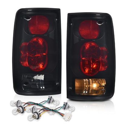 G-PLUS Tail Light Assembly Rear Brake Lamp LH&RH w/Bulbs Compatible with Toyota Hilux Pickup Truck 1989-1995 8156089166, 8155089166, TO2800105, TO2801105 Smoke Lens Black Housing Luces Traseras