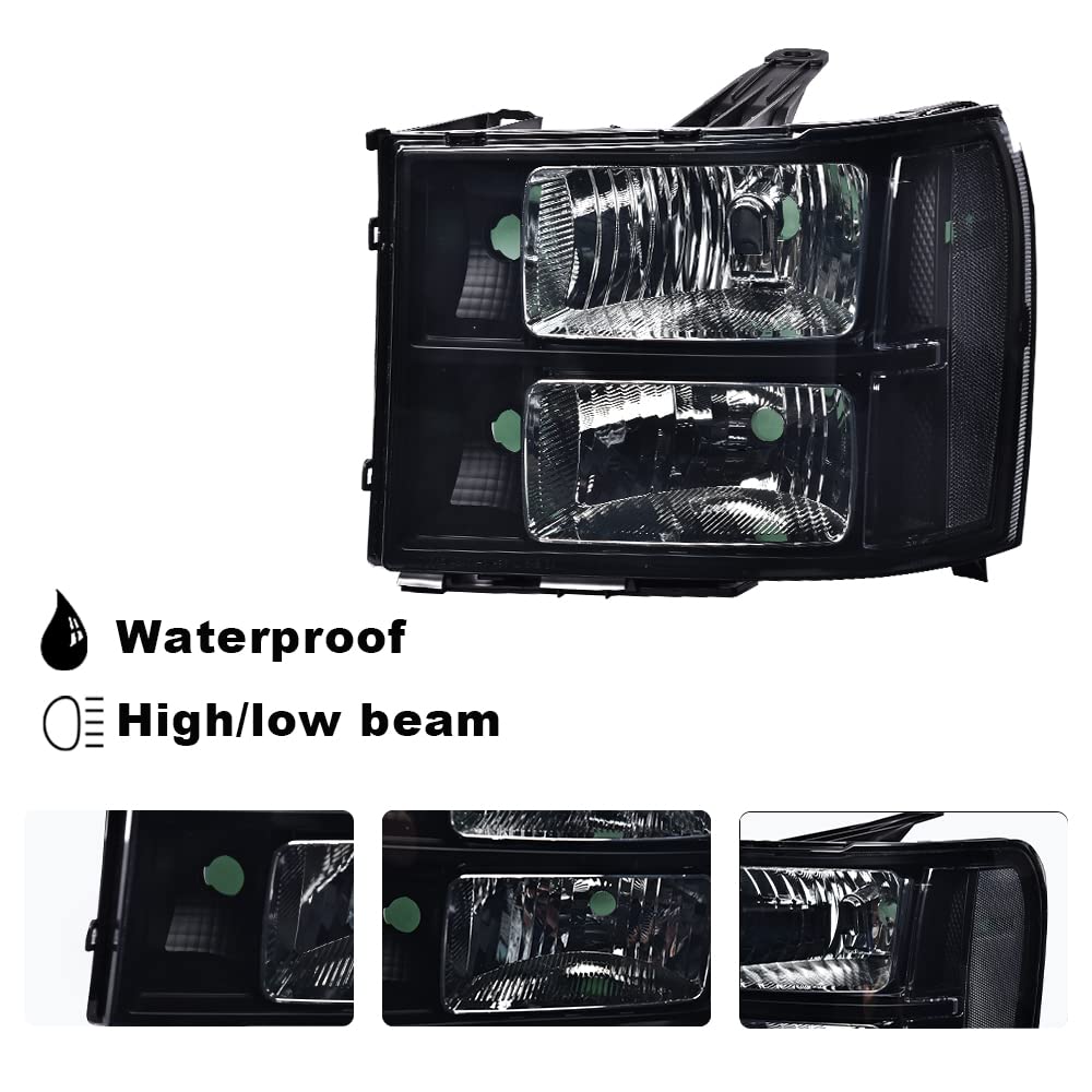 G-PLUS Headlights Assembly Compatible with GMC Sierra 1500 2007-2013 /Fit GMC Sierra 2500HD 3500HD 2007-2014 Headlamps Left and Right Smoky Lens Black Housing Clear Reflector,faros delanteros