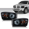 G-PLUS Headlight Assembly Front Headlamp Left&Right Side Compatible with Dodge Ram 1500 2006-2008/Fit Dodge Ram 2500 3500 2006-2009 Smoke Lens Black Housing Clear Reflector 68003125AD 68003124AD