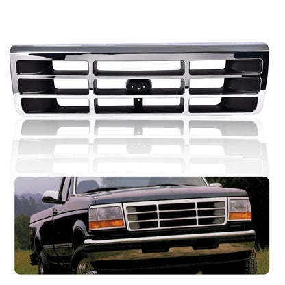 G-PLUS Front Grille Compatible with 1992-1997 Ford F250 F350 Platinum Chrome w/Emblem Truck Replacement