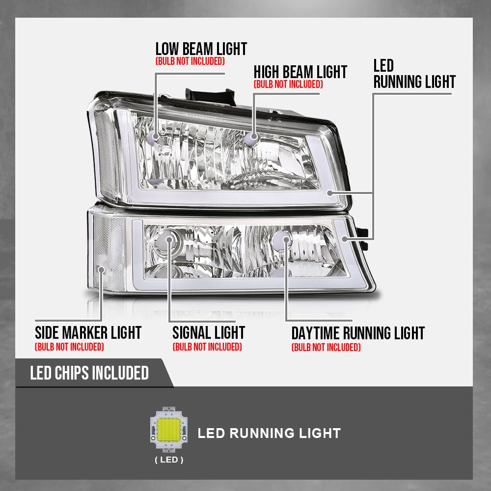 G-PLUS Headlights Assembly Fit Avalanche/Silverado 1500 2500 HD 3500 2003-2006/Fit Silverado 1500 2500 3500 Classic 2007,Smoky Lens Chrome Housing Amber ReflectorBumper Headlamps,faros delanteros