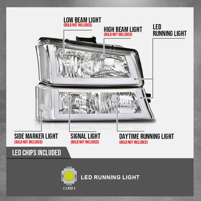 G-PLUS Headlights Assembly Fit Avalanche/Silverado 1500 2500 HD 3500 2003-2006/Fit Silverado 1500 2500 3500 Classic 2007,Smoky Lens Chrome Housing Amber ReflectorBumper Headlamps,faros delanteros