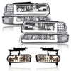 G-PLUS Headlights & Fog Lights Compatible With 1999-2002 Chevy Silverado 1500 2500,Fit 2000-2006 Suburban/Tahoe Headlamps & Fog Lamps LED DRL Black Housing Clear Reflector,faros delanteros