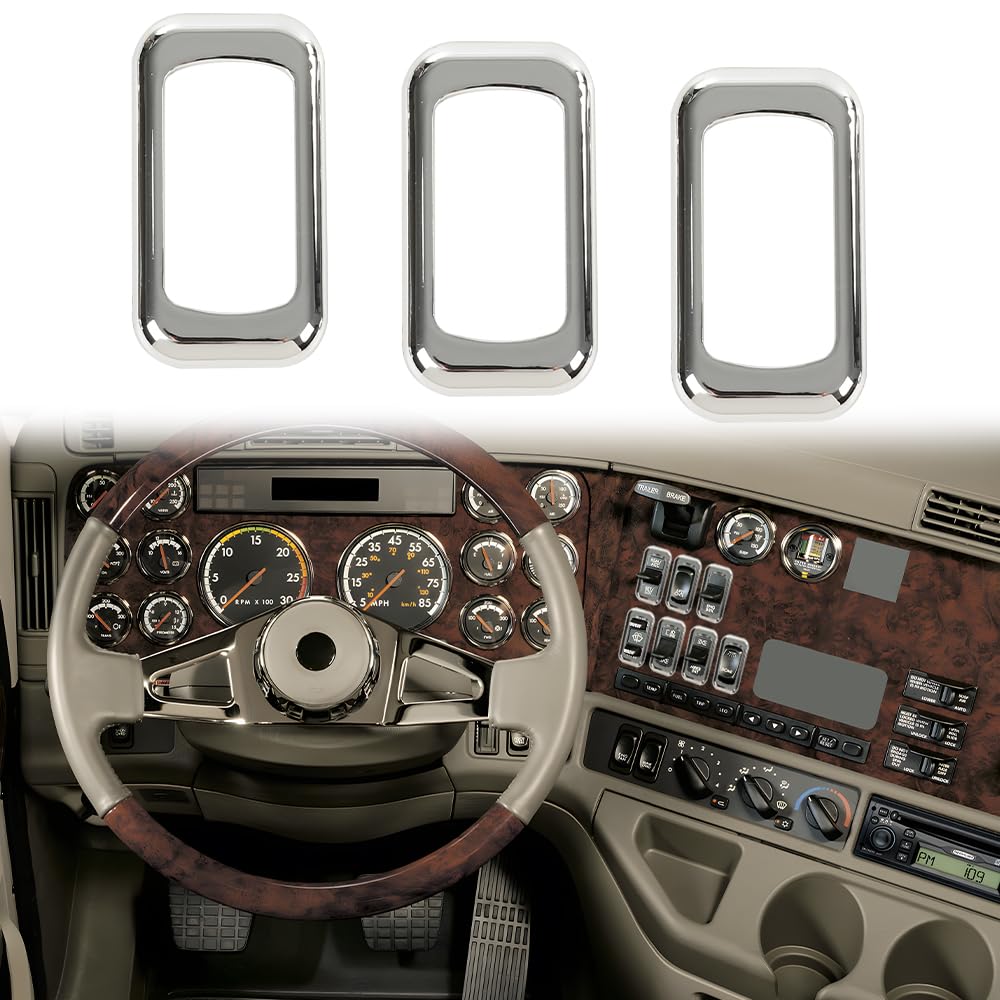 G-PLUS 3pcs Chrome Plastic Rocker Switch Trim Compatible with Many Freightliners and Some Peterbilt and Kenworths Using Rocker Switches Three Pack of Switch Trim Rocker Plain Snap Mount