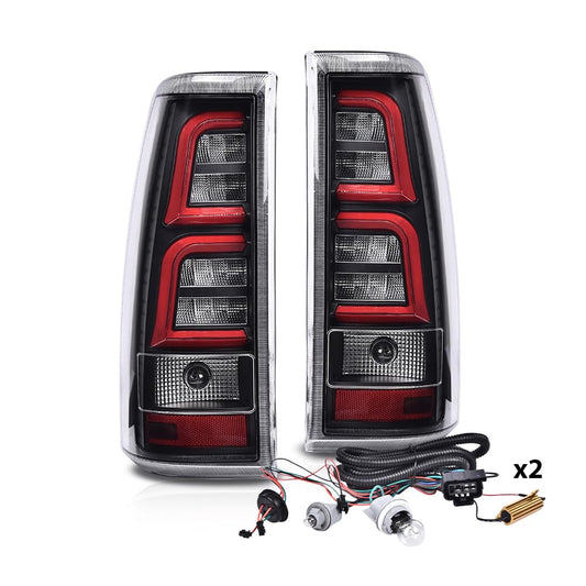 G-PLUS Tail Lights w/Wiring Harness Pair, Compatible with Chevy Silverado 2003-2006 Driver Left Side & Passenger Right Side Tail Lamps, Clear Lens Black Housing with Red light bar GM2800174 GM2801174