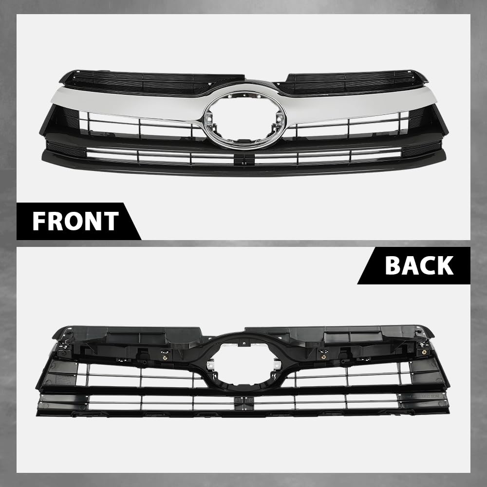 G-PLUS Grille Assembly Compatible with Toyota Highlander (submodel: Hybrid LE, Hybrid Limited, Hybrid XLE, LE, LE Plus, Limited, XLE) 2014-2016 Chrome Grill Insert Black 531010E170, TO1200371