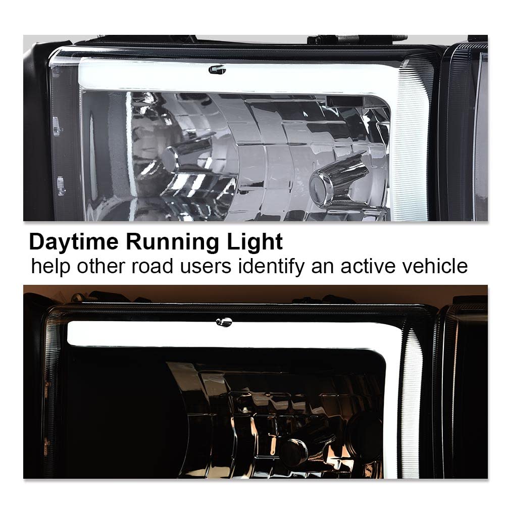 G-PLUS LED Headlights Assembly Fit Dodge Ram 1500 1994-2001,Fit Dodge Ram 2500 3500 1994-2002(Not for Ram Sport) Headlamps w/o Bulbs Smoky Lens Chrome Housing Amber Reflector Left & Right
