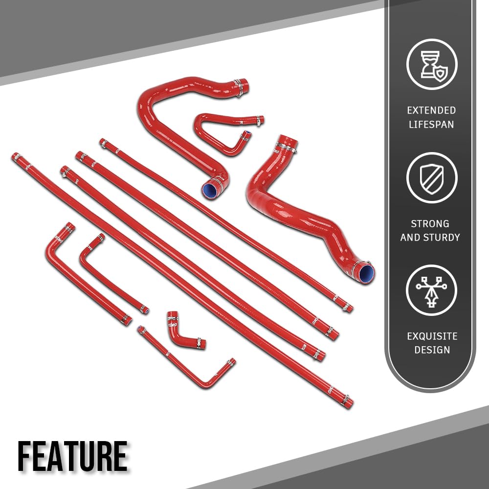 G-PLUS Radiator & Heater Hose Kit Compatible with Ford F150 F250 F350 Bronco Trucks 5.0L/5.8L 1988 1989 1990 1991 1992 1993 1994 FOTZ8260E, FOTZ8286D Red