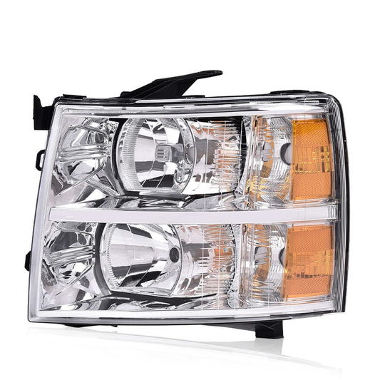 G-PLUS Headlights Assembly Fit Chevy Silverado 2007-2013/Fit Chevy Silverado 2500 3500 & HD 07-14 Headlamp,Left Driver Clear Lens Chrome Housing Amber ReflectorBumper Headlamps,faros delanteros