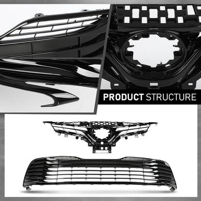 G-PLUS Front Bumper Upper & Lower Grille Black Trim Compatible with Toyota Camry LE XLE 2018-2020 5310106A70