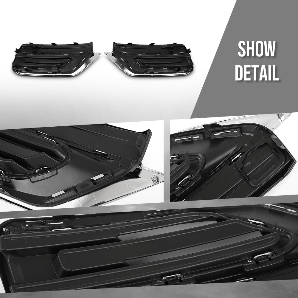 G-PLUS Bumper Fog Light Grille Grill Trim Front Left & Right Side Compatible with Volvo XC90 2020-2024 31663514, 31663515 Chrome Black