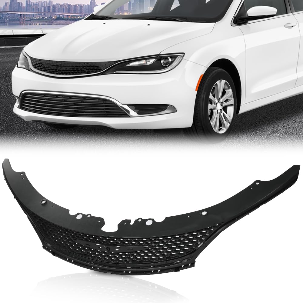 G-PLUS Front Upper Bumper Grill Assembly Compatible with 2015-2017 200 V6 Models Only (Not Fit 4 Cylinder Models) 68103934AC, CH1200385 Chrome Trim Grille
