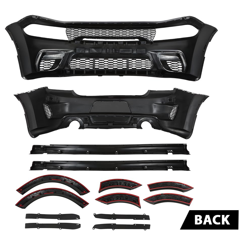 G-PLUS Front Rear Bumper Body Kit Compatible with Dodge Charger SRT Style 2015-2023 Widebody Full Bumper Replacement Assembly