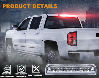 G-PLUS LED 3rd Third Brake Light Compatible with Dodge Ram 1500 2009-2017,Compatible with Dodge Ram 2500 3500 2010-2017 High Mount Dual Row Stop Cargo Lamps Clear Lens Chrome Housing