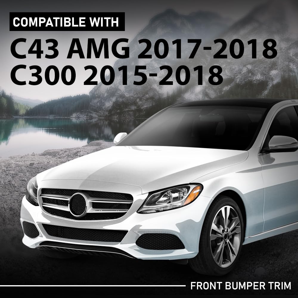 G-PLUS Front Bumper Trim Molding Chrome, Compatible with Benz C300 2015-2018, Silvery, 2058850123-PFM, 2058853123, MB1044123, 15731898
