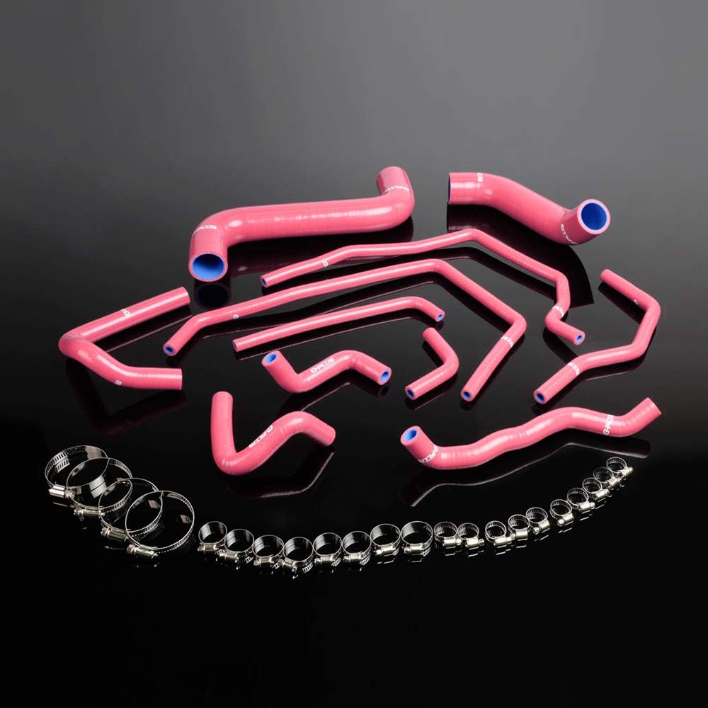 G-PLUS Silicone Radiator Coolant Hose Kit Clamps, Compatible With Subaru Impreza WRX/STi GDA/GDB EJ207 2002-2007 (Pink)