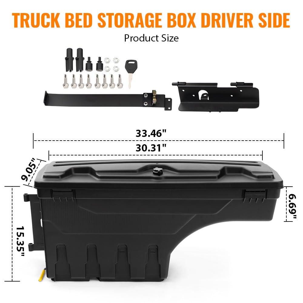 G-PLUS Truck Bed Storage Box Tool Box Left Driver Side Compatible With 2007-2020 Toyota Tundra Black Rear Tool Box
