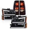 G-PLUS LED DRL Headlights Assembly + Tail Lights Fit Chevy Silverado 1500 1500 HD 2500 2500 HD 2003-2006, Clear Lens Black Housing Amber Reflector Headlamps Assembly Dark Red Taillights
