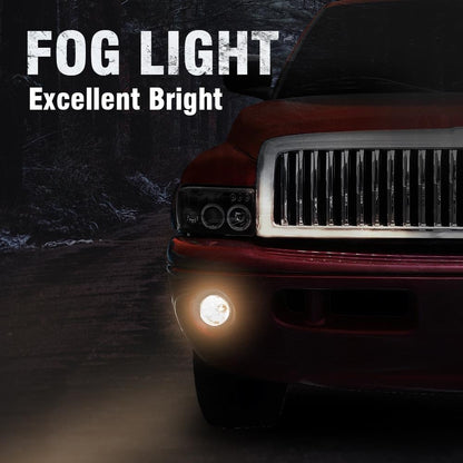 G-PLUS Fog Lights Lamp w/Bulbs Compatible with Dodge Ram 1500 1994-2001 Fit Ram 2500 3500 Pick Up Truck 1994-2002 55055181, CH2592109, 55055180, CH2593109 Clear Lens