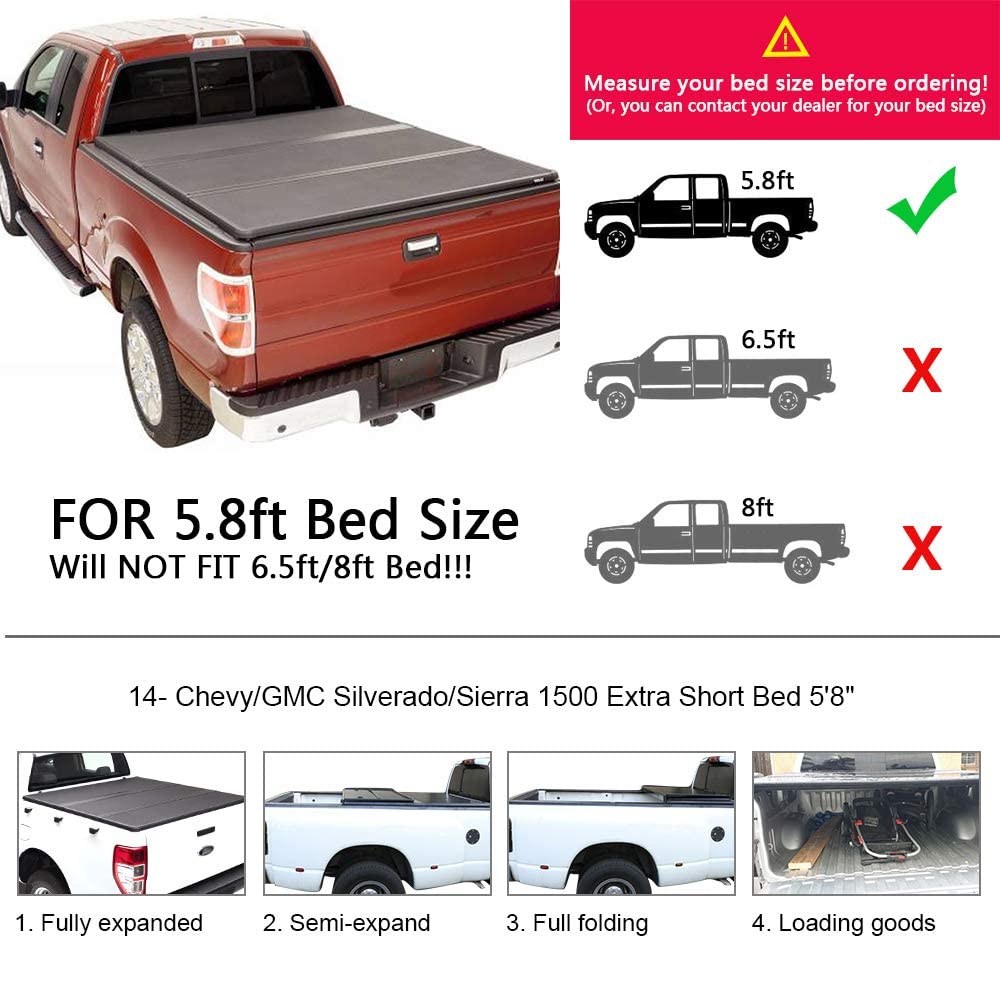 G-PLUS Black T3 Tri Fold Hard Top Truck Bed Tonneau Cover Compatible with Chevy Silverado/GMC Sierra 1500 2014-2018 | 5.8' Extra Short Bed | 2015 2016 2017