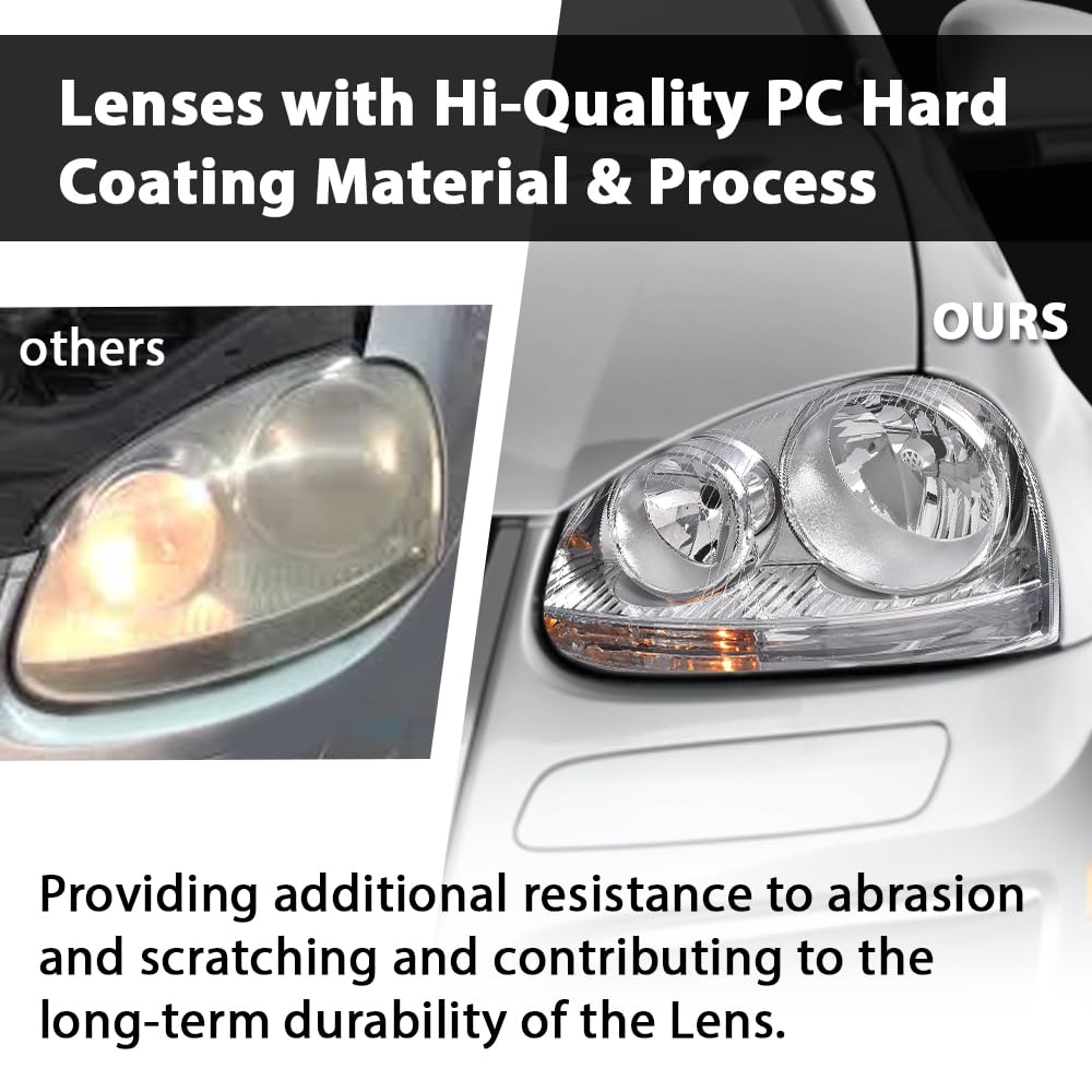 G-PLUS Headlights Assembly Set w/Bulbs Compatible with Volkswagen Jetta 2005-2010/ Fits Volkswagen Rabbit 2006-2009 Left and Right Clear Lens Chrome Housing Bumper Headlamps,faros delanteros