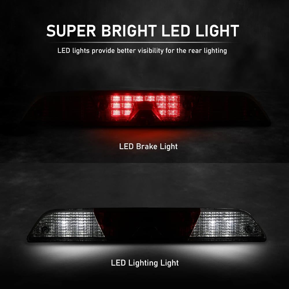 G-PLUS LED 3rd Third Brake Light w/Camera Tow Vision High Mount Fit Ford F250 F350 Super Duty 2017-2022 High Mount Stop Lamp, Red & Clear Lens Chrome Housing