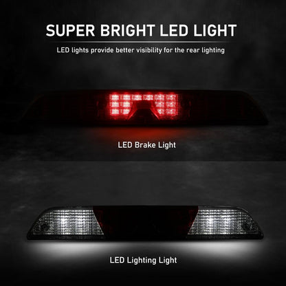 G-PLUS LED 3rd Third Brake Light w/Camera Tow Vision High Mount Fit Ford F250 F350 Super Duty 2017-2022 High Mount Stop Lamp, Red & Clear Lens Chrome Housing