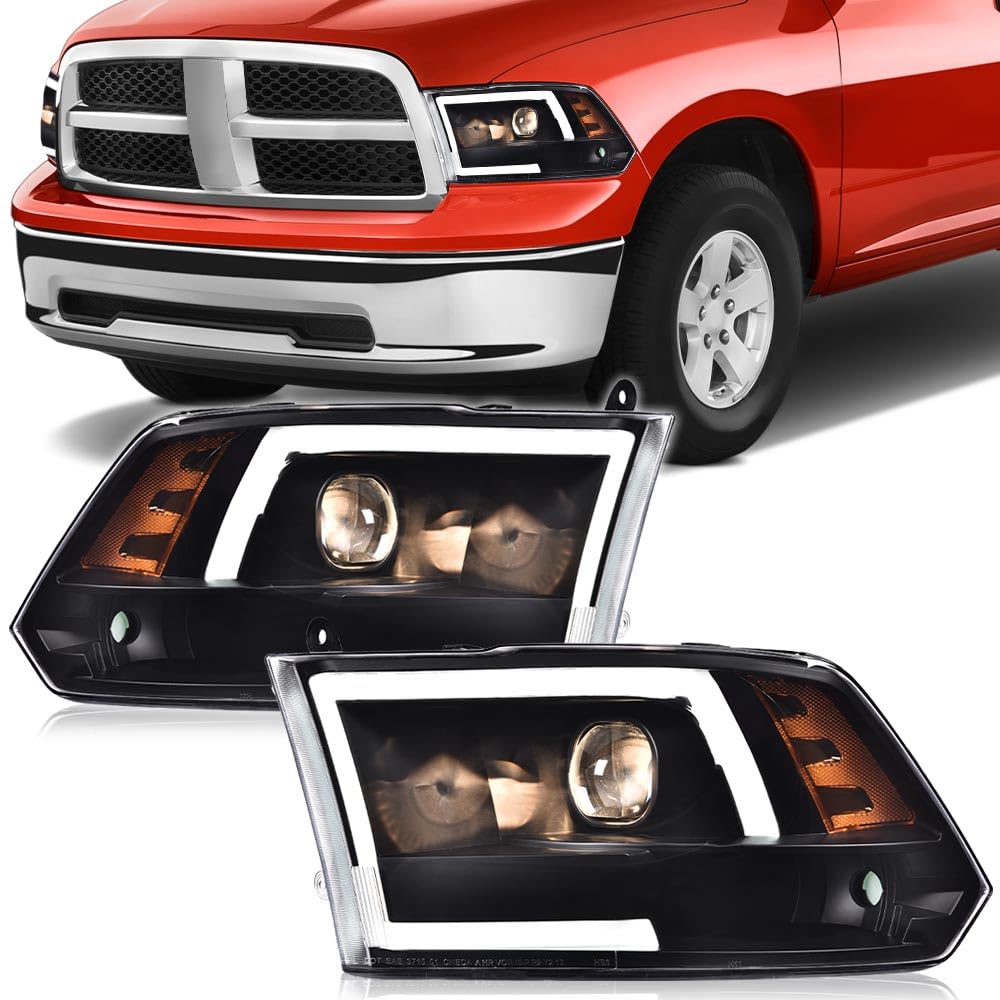 G-PLUS LED DRL Headlights Fit Dodge Ram 1500 2500 3500 2009-2012(New Body), Not Fit Dual Beam, Clear Lens Black Housing Amber Reflector, Bumper Headlamps, faros delanteros Assembly