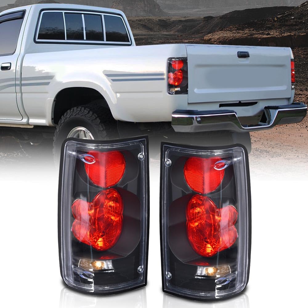 G-PLUS Tail Lights Brake Lamp w/Bulbs Compatible with Toyota Hilux Pickup Truck 1989-1995 8156089166, 8155089166, TO2800105, TO2801105 Clear Lens Black Housing LH&RH Luces TraserasAssembly