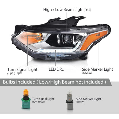G-PLUS Headlight Lamps w/LED DRL & Marker Light w/o D3S HID Bulb Compatible with Chevy Traverse 2018-2021 Driver Left 84721414 Clear Lens Chrome Housing Bumper Headlamps,faros delanteros