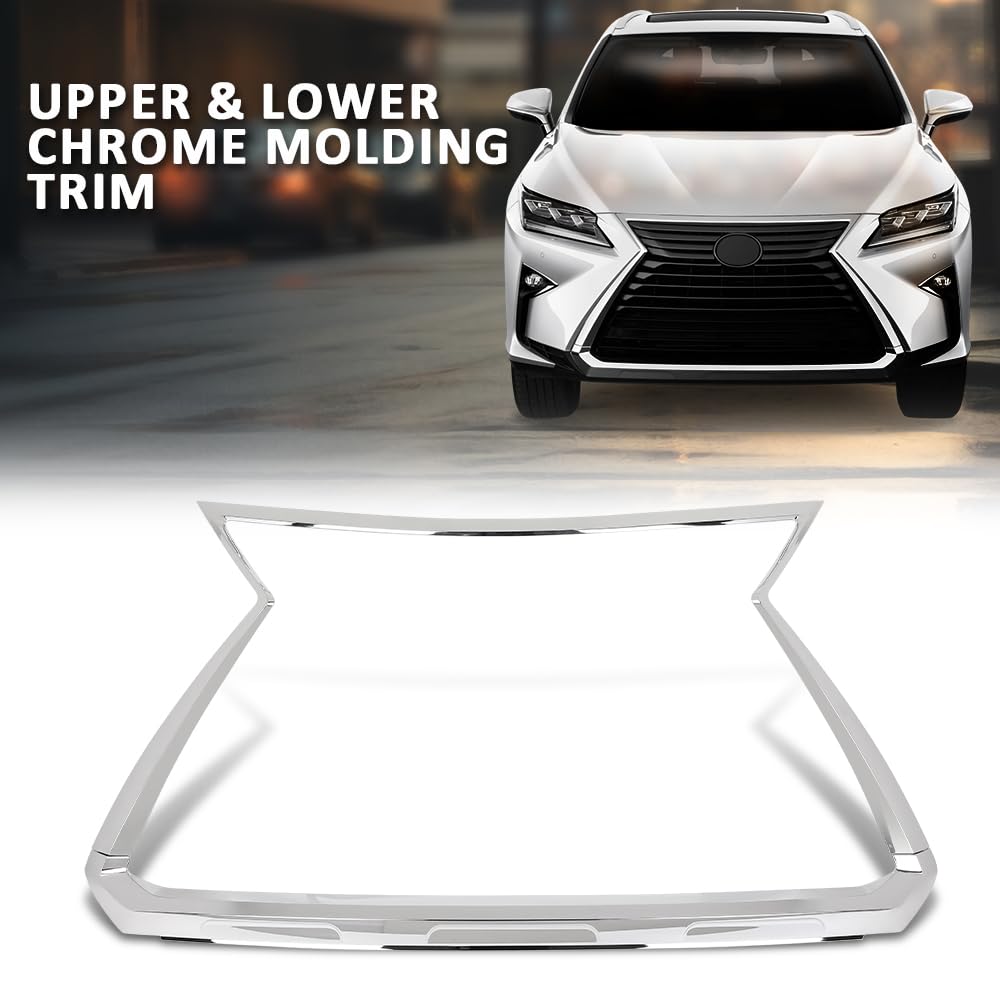 G-PLUS Upper & Lower Chrome Grille Molding Trim Compatible with LX RX350 RX450h 2016-2019/RX350L RX450hl 2018-2019 LX1210114, LX1202110, 531210E120, 531220E060 Silver