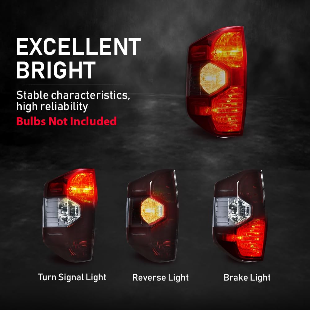 G-PLUS Tail Lights Compatible with Toyota Tundra 2014-2021 Brake Tail Lamps Left Smoked Lens Chrome Housing 81550-0C101 TO2800193 Rear Lights Rear Brake Lamps Assembly Luces Traseras