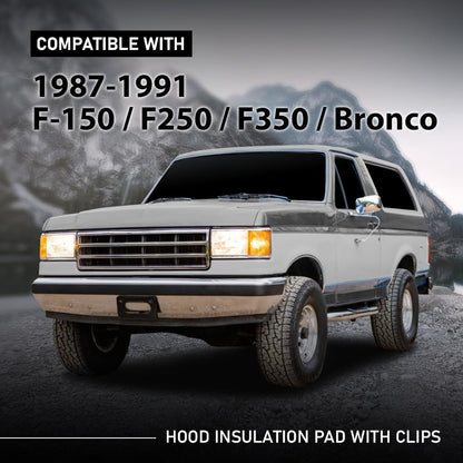 G-PLUS Black Hood Insulation Pad with Clips Compatible with Ford F150 F250 F350 Bronco 1987-1991