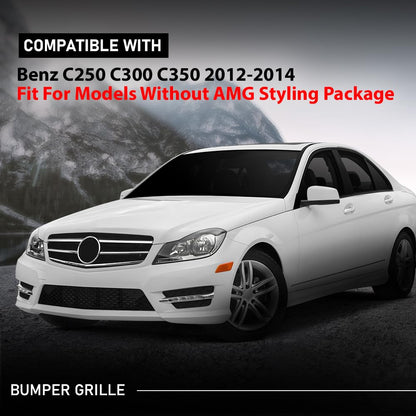 G-PLUS Front Bumper Grille With Parktronic Holes Center Compatible with Benz C250 C350 2012-2015, Fit For Models Without AMG Styling Package 2048851324