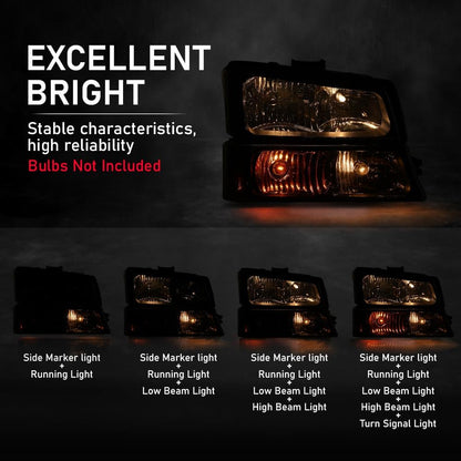 G-PLUS Headlights Compatible with Chevy Avalanche 1500 2500/Fit Chevy Silverado 1500 2500 3500 2003-2006,Clear Lens Black Housing Clear ReflectorBumper Headlamps,faros delanteros