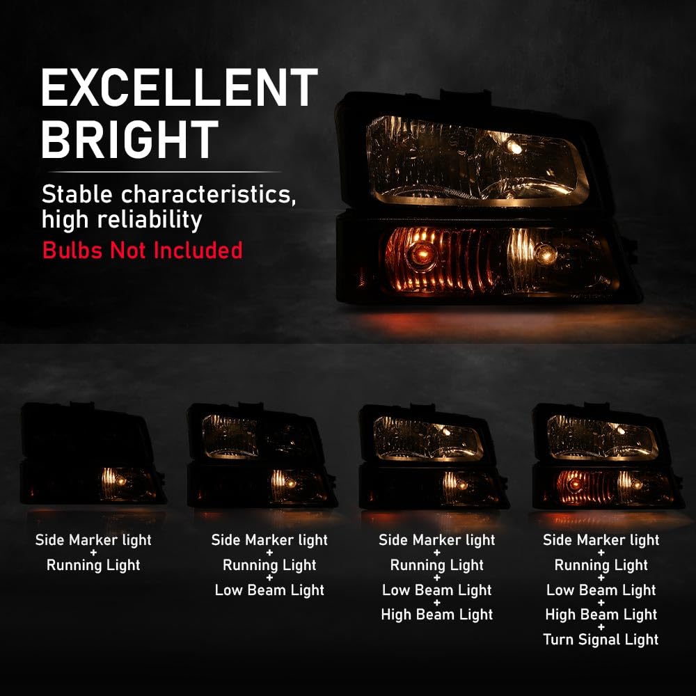 G-PLUS Headlights Assembly, Compatible with 2003 2004 2005 2006 Chevy Avalanche 1500 2500 Bumper Headlamps, Clear Lens Black Housing Clear Reflector,faros delanteros