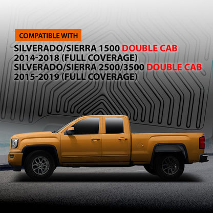 G-PLUS TPE Floor Mats Fit Chevy Silverado GMC Sierra 1500 Double Cab 2014-2018 2nd Row Truck Accessories Cargo Liners All Weather Protection 1PC Black Alfombras para Carro
