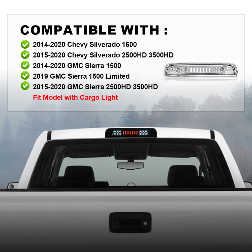 G-PLUS LED Center High Mount Stop Light Rear Tail Light Brake light Compatible with 2015-2020 GMC Sierra/Chevy Silverado 2500HD 3500HD 14-20 Chevy Silverado 1500 23509162 20979071