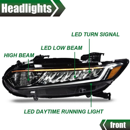 G-PLUS Headlights Assembly Compatible with 2018 2019 2020 Honda Accord Halogen High Beam Headlamps Chrome Signal Headlights (Black Passenger & Driver Side(Left+Right)), faros delanteros