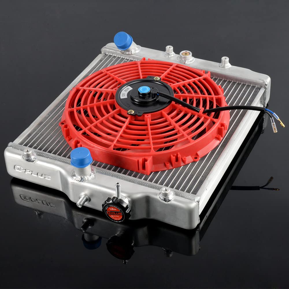 Compatible For HONDA CIVIC EK EG D15 D16 1992 1993 1994 1995 1996 1997 1998 1999 2000 Aluminum Performance Radiator Replacement 3 Row 52mm + 12" Radiator Cooling Fan