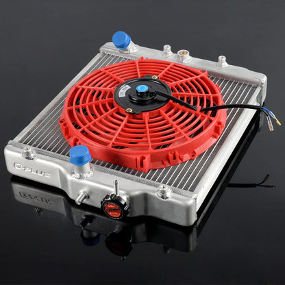 Compatible For HONDA CIVIC EK EG D15 D16 1992 1993 1994 1995 1996 1997 1998 1999 2000 Aluminum Performance Radiator Replacement 3 Row 52mm + 12" Radiator Cooling Fan