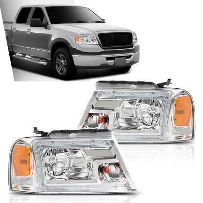 G-PLUS LED DRL Headlights Fit Ford F150 2004-2008, Fit Lincoln Mark LT 2006-2008(NOT Fit 2004 F150 Heritage/Flareside Beds),Pair Headlamps Clear Lens Chrome Housing Amber Reflector,faros delanteros