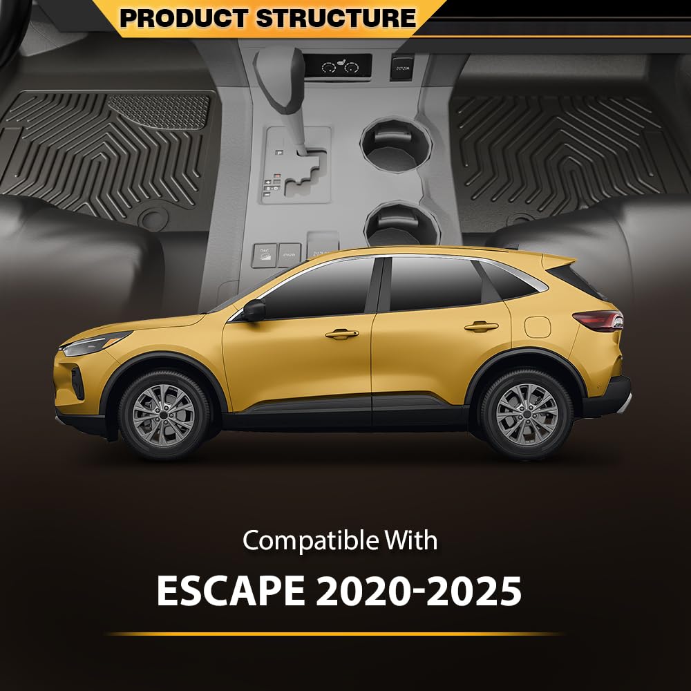 Floor Mats Fit Ford Escape 2020 2021 2022 2023 2024 2025 1st & 2nd Row All Weather Full Cover Protection TPE Car Floor Cargo Liners 3pcs Black alfombras para carro